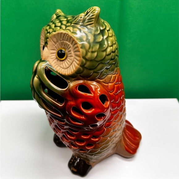 Owl Hollow Figurine Ornament Tea Candle Battery Operated 7” - Picture 8 of 10